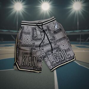 Kangol Logo Print Shorts Men's Medium Black Gray Drawstring NWT Zip Pocket